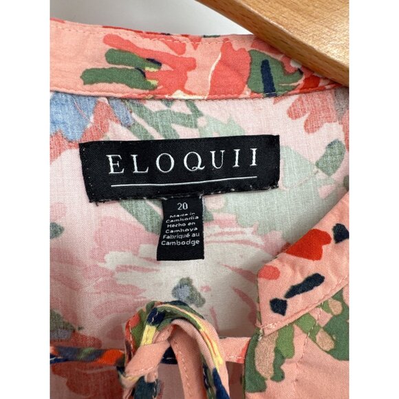 Eloquii Womens blouse top size 20 Floral Print Long Sleeve Blouse plus peach - Picture 3 of 7